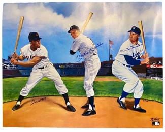 Mantle Mays Snider Autographed Baseball Print