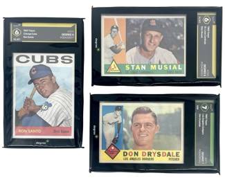 3pc Vintage Graded Musial/Drysdale/Santo Cards