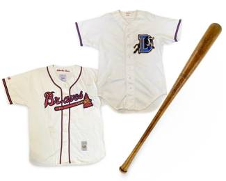 3pc Lou Gehrig Bat & Braves/Durham Bulls Jerseys