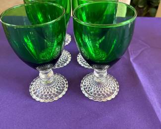 Vintage Thumbprint Glass Goblets set of 6.