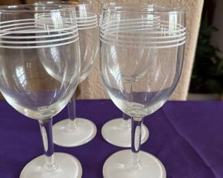 Vintage Clear Wine Glasses with white stripes and whit base.