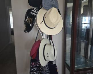 Assortment of hats and bags.