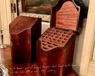 Pair of antique Georgian slant front knife boxes, dating to the late 18th or early 19th century. 