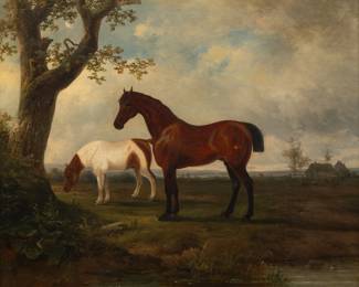 Lot 1011 Attributed to Sawrey Gilpin (English, 1733-1807) Oil on Canvas, 'Horse and Pony in Landscape', H 24" W 29"