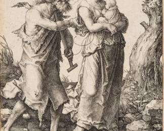 Lot 1015 Lucas Van Leyden (Dutch, 1494-1533) Engraving on Laid Paper, with Serpent Watermark 1510, 'Adam and Eve with Cain (The Expulsion from Paradise)', H 6.