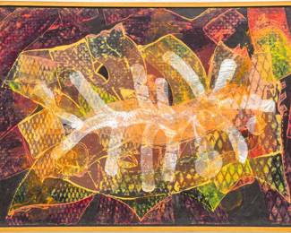 Lot 1036 Gerome Kamrowski (American, 1914-2004) Acrylic on Paper Mounted to Canvas 1983-84, 'Setebos Variation', H 27" W 41"