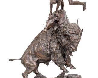 Lot 83 After Frederic Remington (American, 1861-1909) Large Bronze Sculpture 20th C., 'Buffalo Horse', H 31" W 14" L 23"