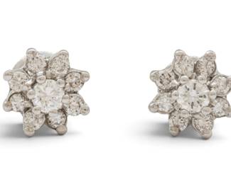 Lot 10 14k White Gold and Diamond Earrings 2 grams 1 PAIR