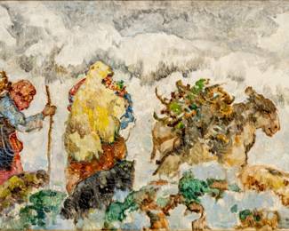 Lot 1006 Epaminondas Thomopoulos, (Greece, 1878-1974) Oil on Canvas 'Family of Shepherds', H 19" W 35" 1 PC