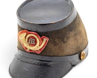 Lot 166 Civil War Era United States Marine Corps Pattern 1859 Enlisted Man's Shako by Bent & Bush, 1859-1875, H 6" W 5.75" L 10"
