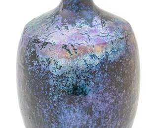 Lot 1216 Mary Chase Perry Stratton Pewabic Pottery (American, 1867-1961) Iridescent Glazed Earthenware Bottle Vase 1918, H 12.5" Dia. 6.25"