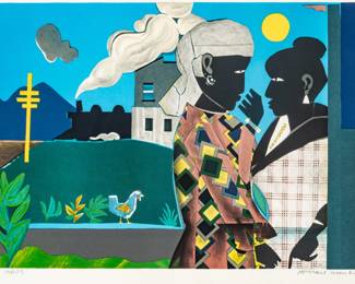Lot 1044 Romare Bearden (American, 1911-1988) Lithograph in Colors on Somerset Paper 1979, 'The Conversation', H 18" W 25"