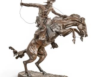Lot 82 After Frederic Remington (American, 1861-1909) Monumental Bronze Sculpture 20th C., 'Broncho Buster', H 56" W 28" L 50"