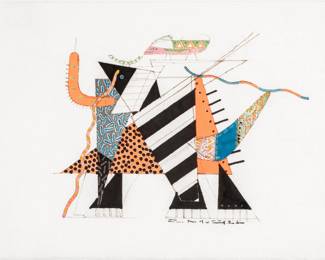 Lot 1041 Charles McGee (American, 1924-2021) Mixed Media on Paper 'Untitled (Abstract Composition)', H 14" W 17"