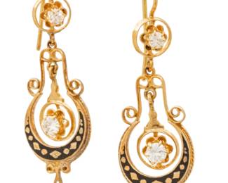 Lot 2 Gold and Diamond Dangle Earrings 5 grams 1 PAIR