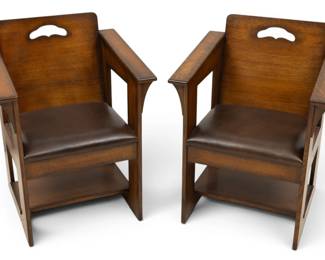 Lot 127 Stickley (American) Limbert Cafe Chairs, Ca. Late 20th C., H 34" W 25.75" Depth 21.75" 1 PAIR