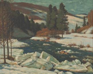 Lot 1001 American Oil on Canvas, Ca. 1910-1930, 'Vermont River Scene', H 35" W 39.25"