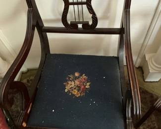 SKU FR401. Wooden upholstered chair - 33.5 x 21 x 21 - see additional photos for wear 