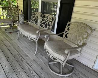 3-Piece Outdoor Settee and Swivel Chair Rocker Set with Cushions