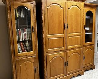 Medium Oak TV Armoire with Matching Bookcases