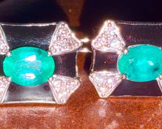 Emerald and diamond earrings