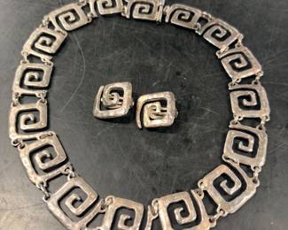 Sterling necklace and earrings in the Greek key pattern