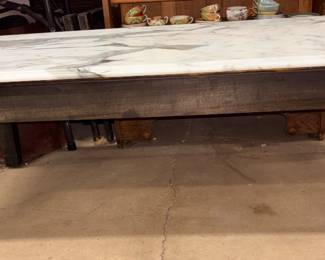 2 marble top tables with either wooden base or metal legs