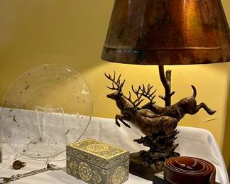 RUSTIC 3 DEER LAMP WITH COPPER SHADE