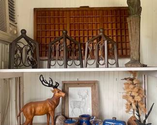ANTIQUE PRINTERS DRAWER, DEER DECOR