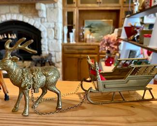 VINTAGE BRASS SLEIGH AND REINDEER