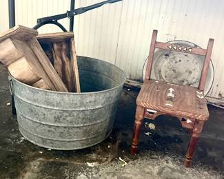 GALVANIZED BUCKET, ARCHITECTURAL WOOD