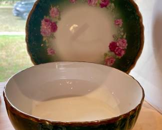 ANTIQUE HAND PAINTED BOWL AND PLATE
