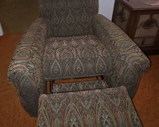 Lazy-boy "Emerson" low profile Recliner, Color #114097, Paisley tapestry fabric