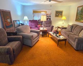 Mersman Coffee & End Tables, Lazy-boy sofa bed & recliners, vintage lamps & artwork