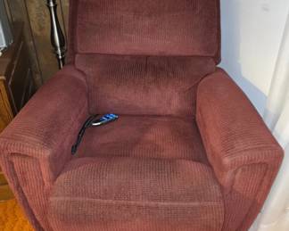 Lazy-boy "Carter" Power Recliner XR with Tall Rocker Base, Color Burgundy, features allow independent adjustment of the back and legs into infinite positions, smooth rocker when upright and locks rocking when reclined