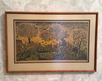 Woodblock print signed dated 