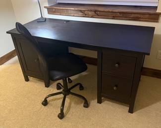 Lot #16- Dark Wood Desk with Mesh Office Chair & LED Lamp