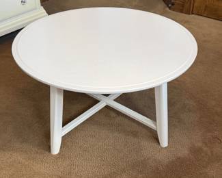 Lot #77- Round White Cross-Brace Coffee Table 35-Inch