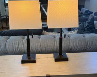 Lot #62- Pair of Modern Black Table Lamps with Square Fabric Shades