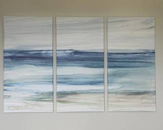 Lot #80- Three-Panel Blue Coastal Abstract Canvas Wall Art