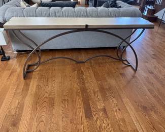 Lot #63- Long Wood & Scroll Metal Sofa Console Table