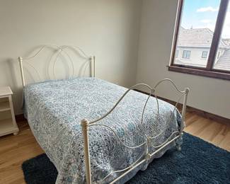 Lot #83- Full-Size Cream Metal Bed Frame with Optional Mattress Set