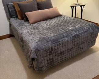 Lot #19- Gray Upholstered Full Bed Frame with Tufted Headboard