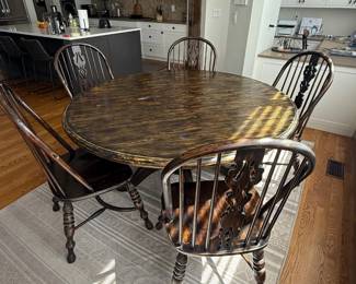Lot #64- Round Traditional Dining Table with Five Windsor-Style Chairs