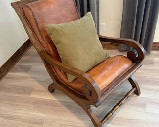 Lot #13- Brown Leather Sleigh Arm Accent Chair with Nailhead Trim