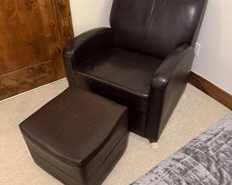 Lot #21- Dark Brown Upholstered Armchair & Ottoman