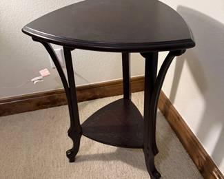 Lot #18- Dark Wood Corner Accent Table with Decorative Inlay