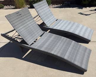 Lot #22- Pair of Gray Woven Adjustable Outdoor Chaise Lounges