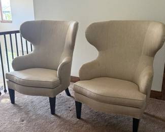 Lot #85- Pair of Ethan Allen Cream Upholstered Wingback Chairs