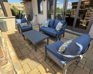 Lot #66- Four-Piece Blue Cushioned Outdoor Patio Seating Set